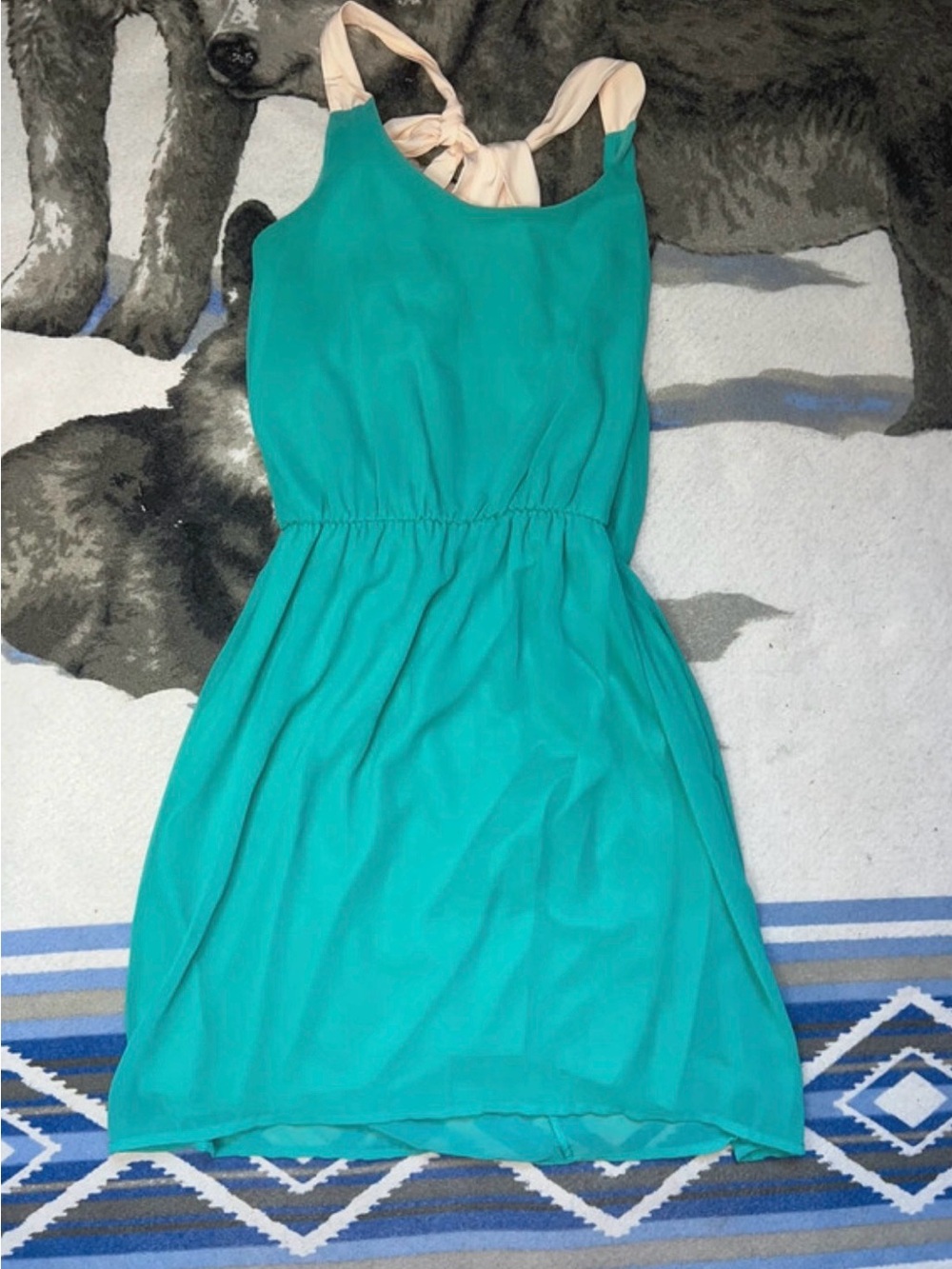 Teal Sleeveless Tie-Back Summer Dress